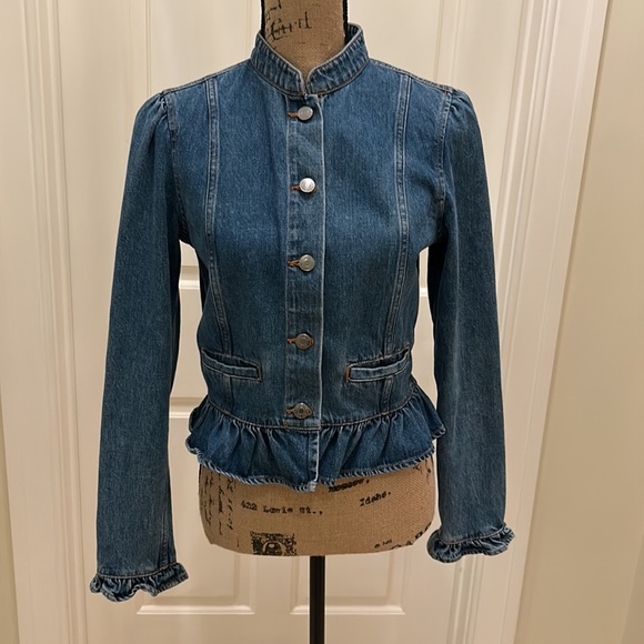 GAP Jean Jacket with Stand Up Collar and Ruffle Detailing Small - Picture 5 of 9